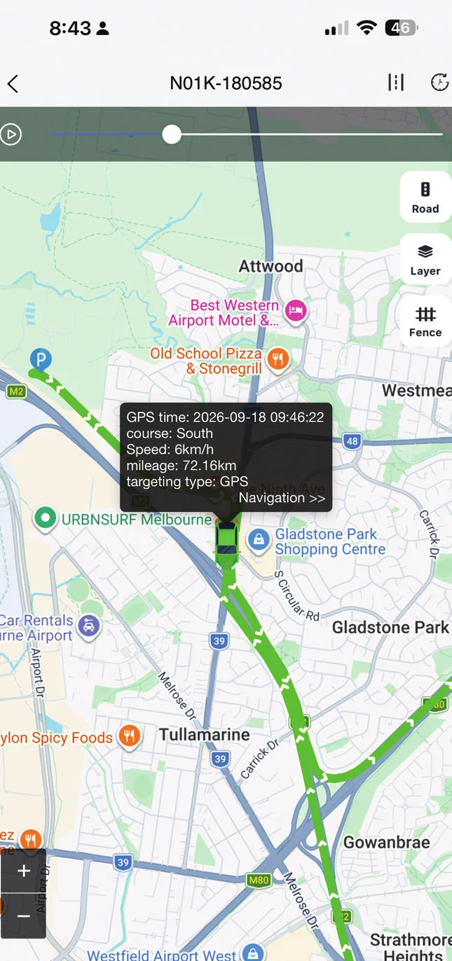 ProTrack mobile app trip history replay on the map